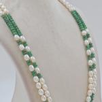 Elegant Double Strand Pearl and Emerald Beaded Necklace